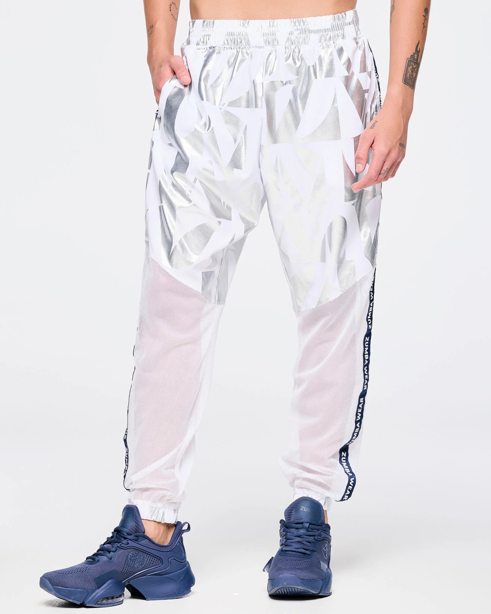Zumba Out Loud High Waisted Woven Track Pants With Mesh B3 White M