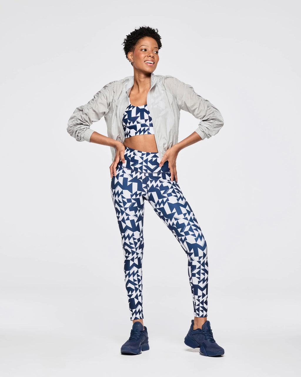 Zumba Out Loud Crop Woven Jacket With Ruched Sleeves Z23