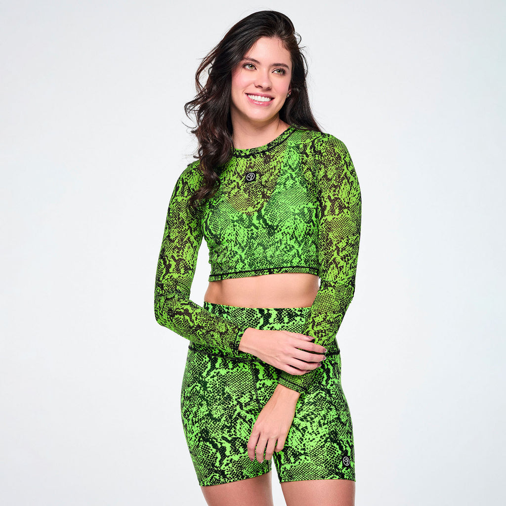 Ultrabright Long Sleeve Mesh Crop Top -