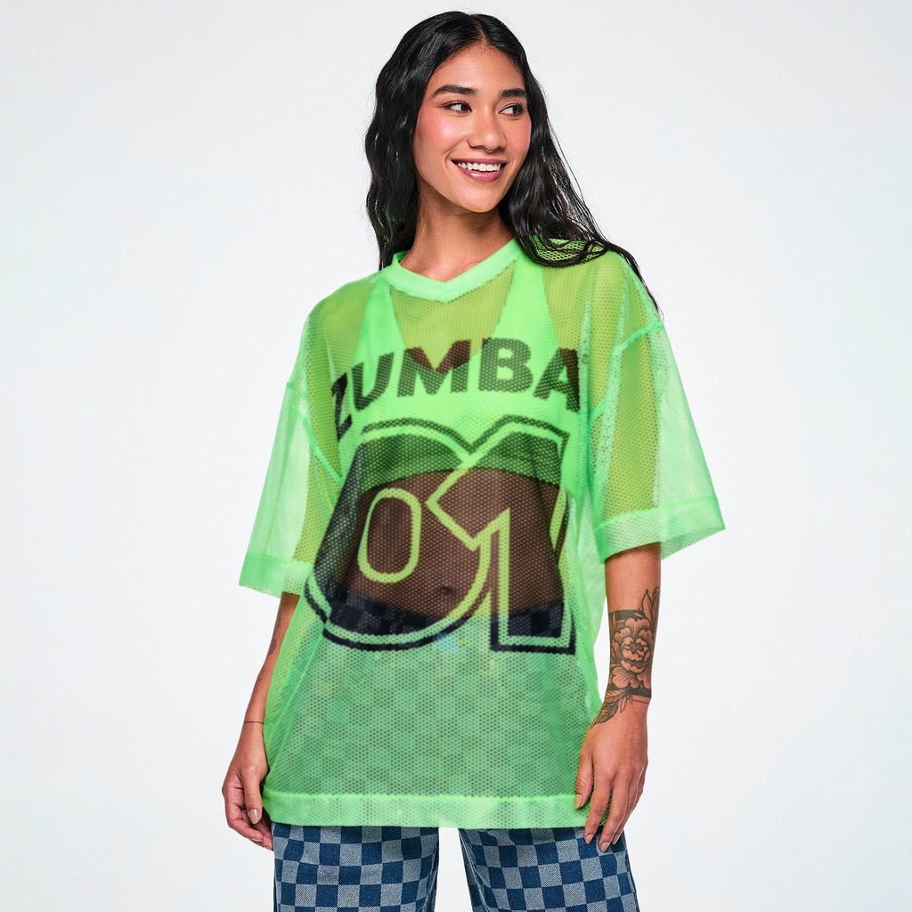 Ultrabright Oversized Mesh V-Neck Top
